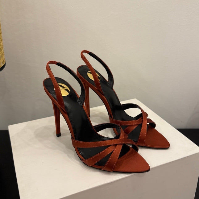 YSL 26S HIGH-HEELED SANDALS 105 MM IN ORANGE SATIN