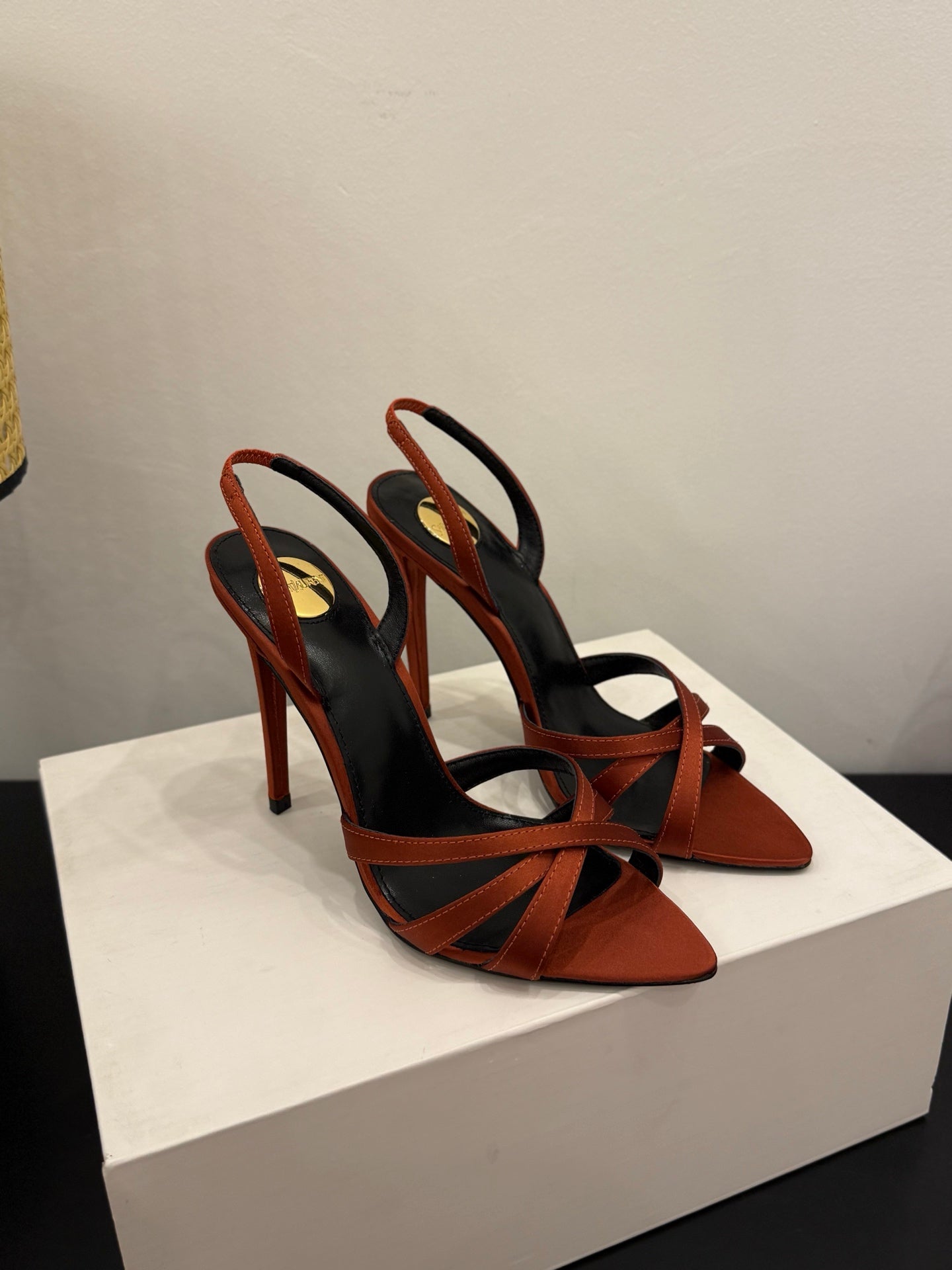 YSL 26S HIGH-HEELED SANDALS 105 MM IN ORANGE SATIN