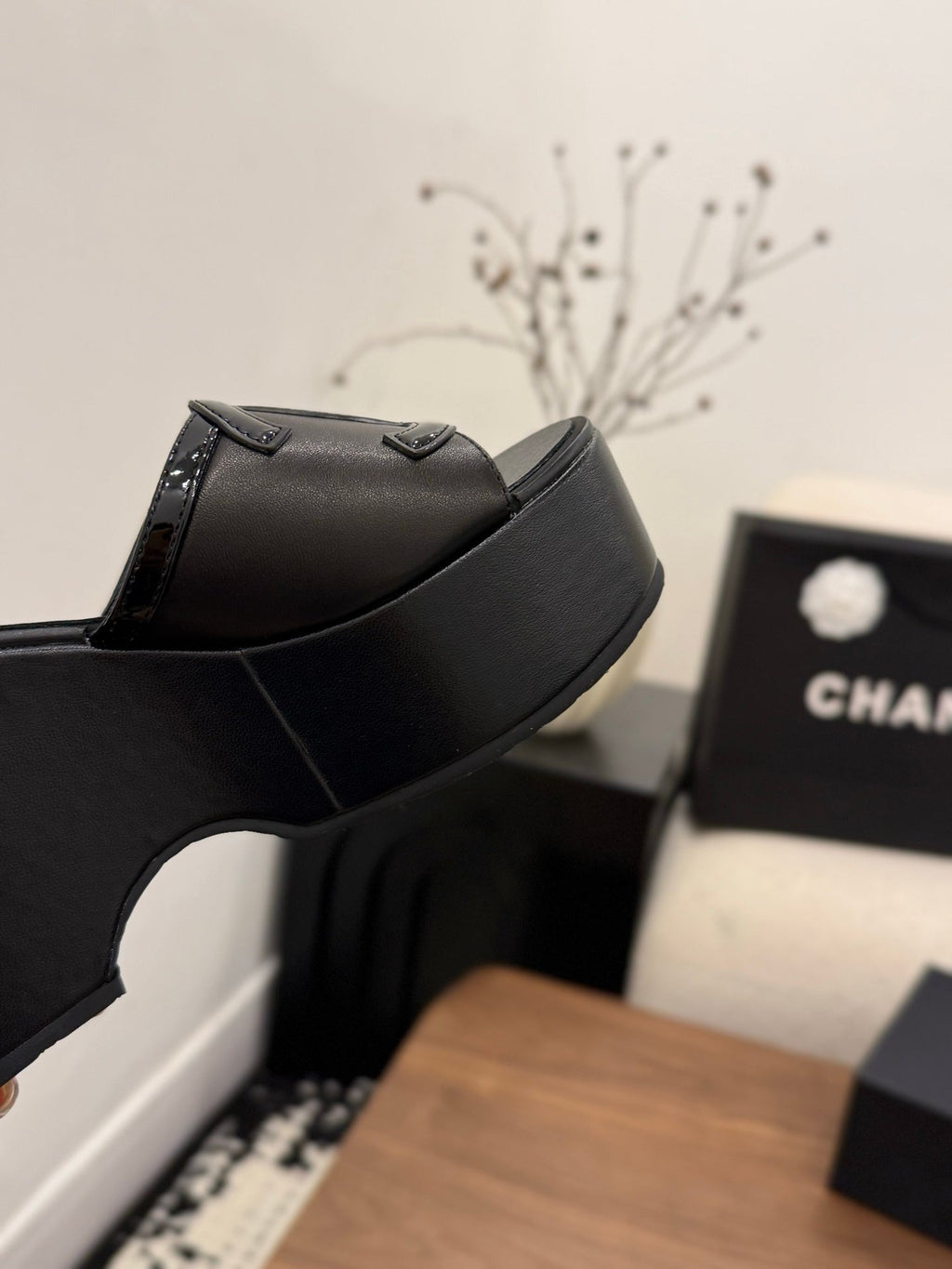 CHANEL 26S WEDGE SANDALS 95 MM IN BLACK CALFSKIN STYLE 1