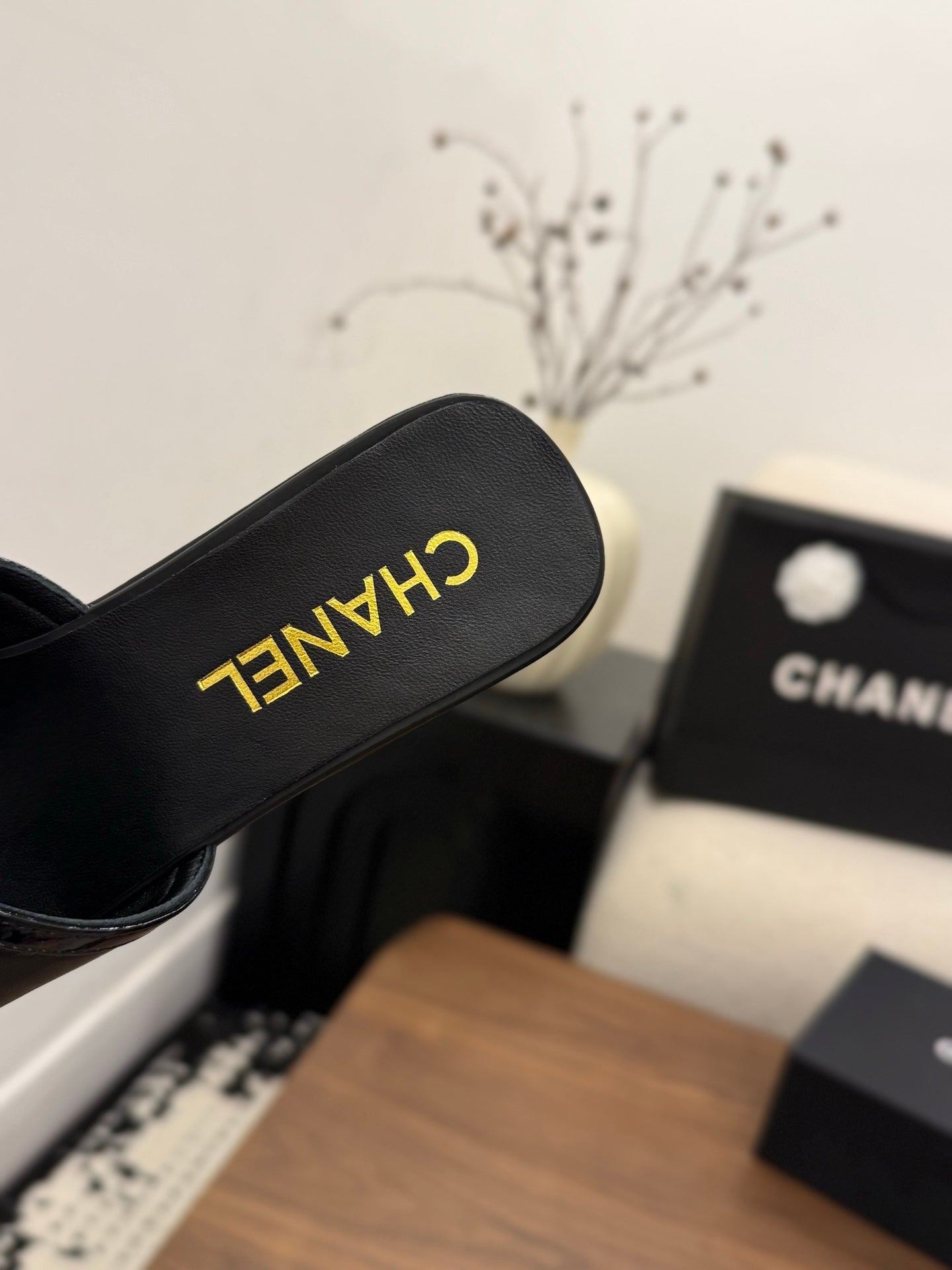 CHANEL 26S WEDGE SANDALS 95 MM IN BLACK CALFSKIN STYLE 1