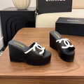 CHANEL 26S WEDGE SANDALS 95 MM IN BLACK CALFSKIN