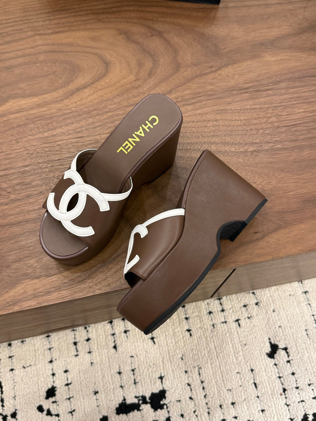 CHANEL 26S WEDGE SANDALS 95 MM IN DARK BROWN CALFSKIN