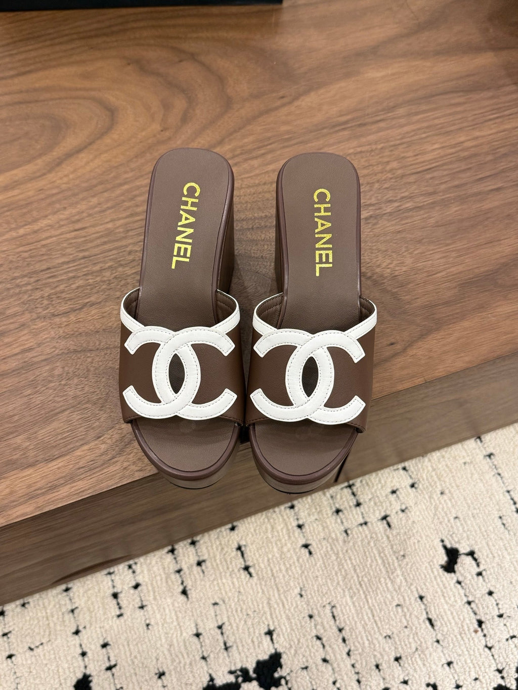 CHANEL 26S WEDGE SANDALS 95 MM IN DARK BROWN CALFSKIN