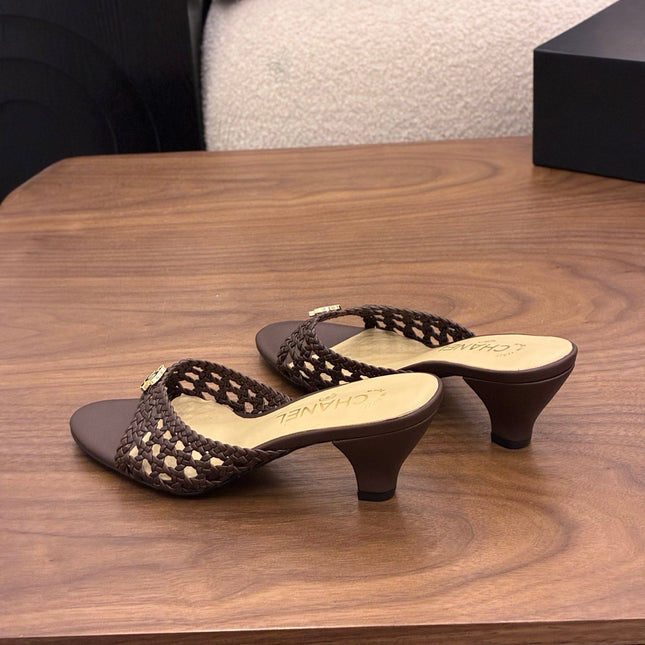 CHANEL 26S HIGH HEELS SANDALS 60 MM IN DARK BROWN WOVEN LAMBSKIN