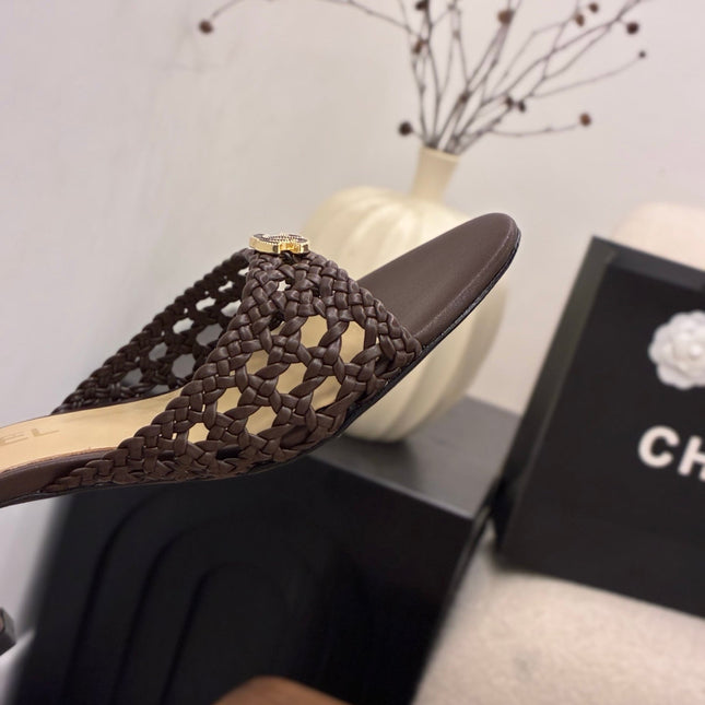CHANEL 26S HIGH HEELS SANDALS 60 MM IN DARK BROWN WOVEN LAMBSKIN