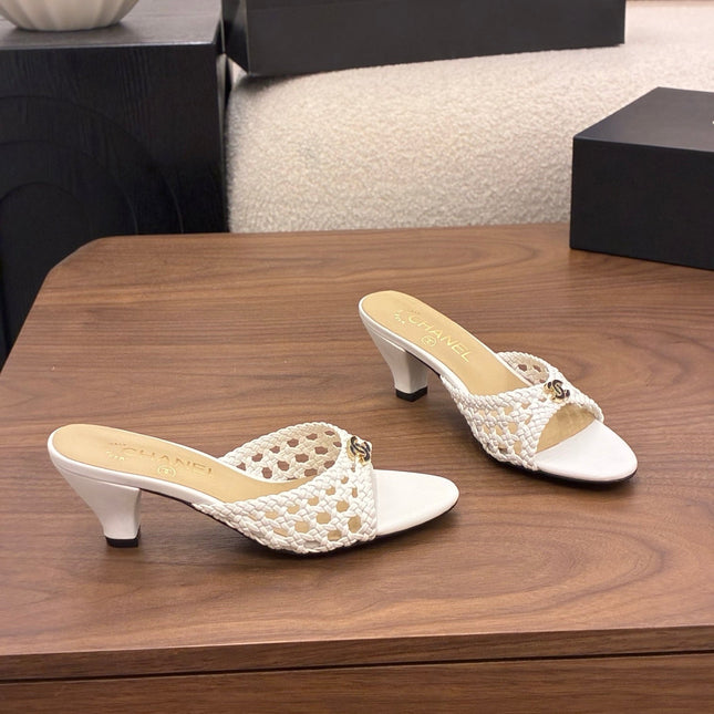CHANEL 26S HIGH HEELS SANDALS 60 MM IN WHITE WOVEN LAMBSKIN