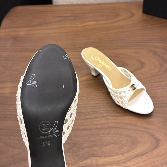 CHANEL 26S HIGH HEELS SANDALS 60 MM IN WHITE WOVEN LAMBSKIN