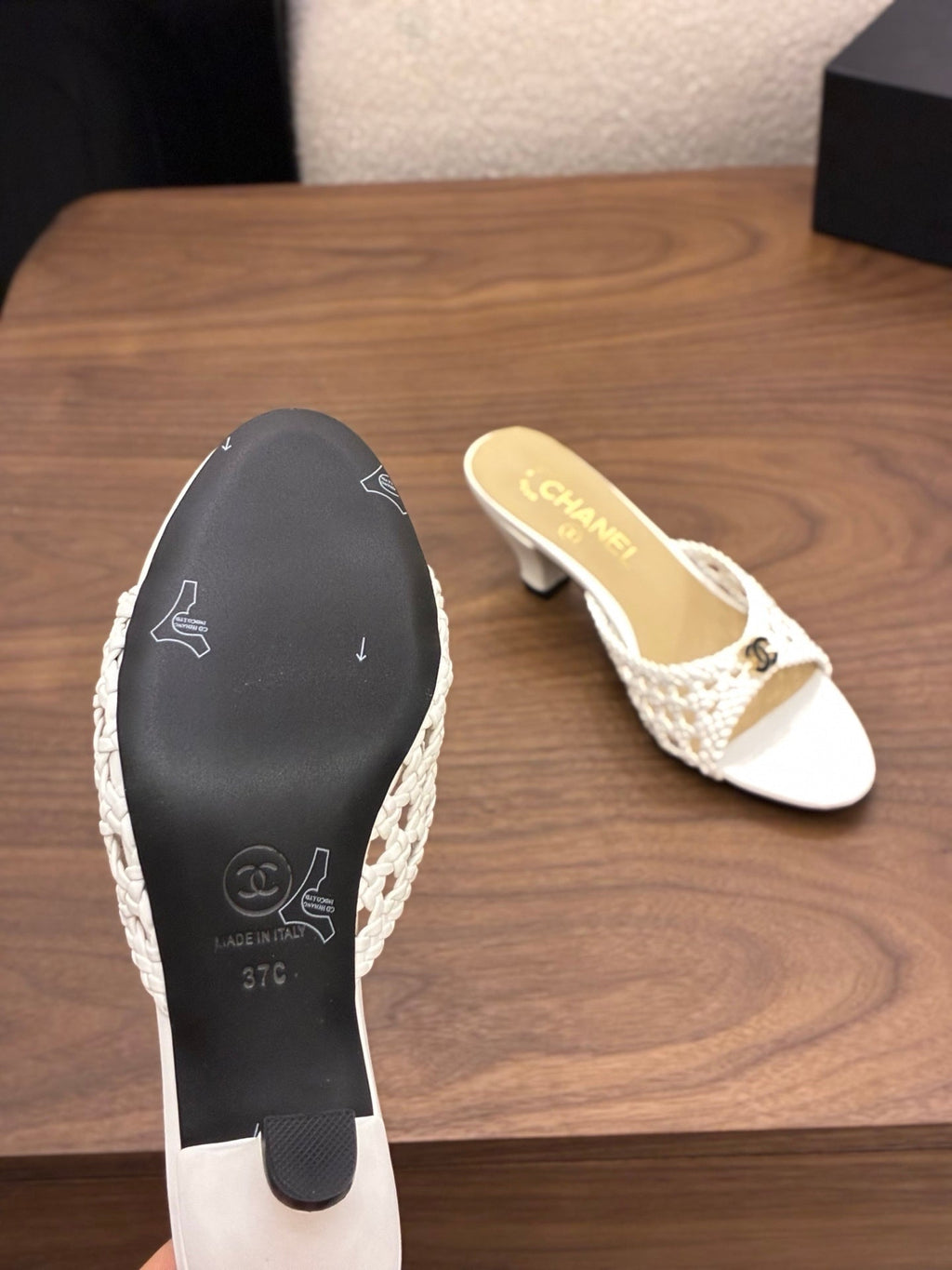 CHANEL 26S HIGH HEELS SANDALS 60 MM IN WHITE WOVEN LAMBSKIN