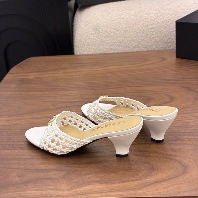 CHANEL 26S HIGH HEELS SANDALS 60 MM IN WHITE WOVEN LAMBSKIN