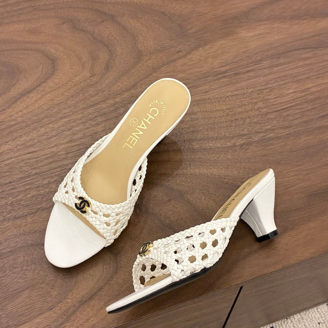 CHANEL 26S HIGH HEELS SANDALS 60 MM IN WHITE WOVEN LAMBSKIN