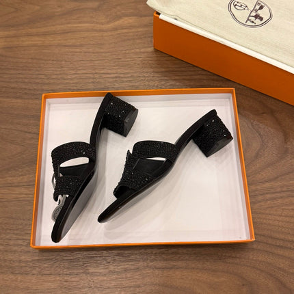 HM 26S OASIS SANDAL IN BLACK SUEDE WITH CRYSTALS