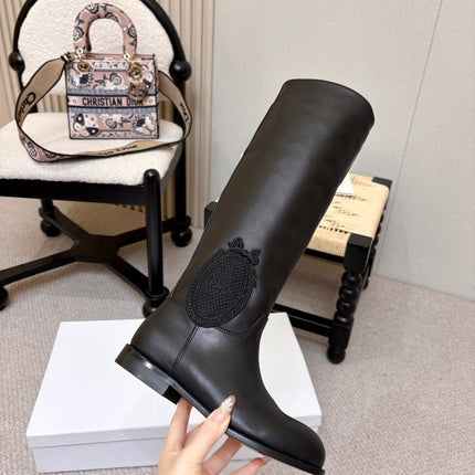 DIOR 26S FLAT OVER-THE-KNEE BOOTS IN BLACK CALFSKIN