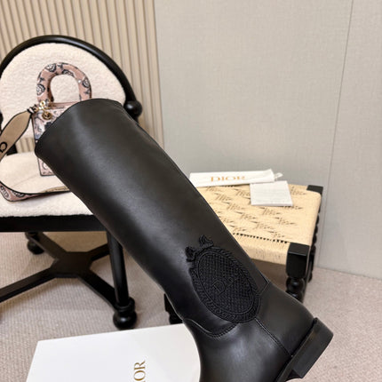 DIOR 26S FLAT OVER-THE-KNEE BOOTS IN BLACK CALFSKIN