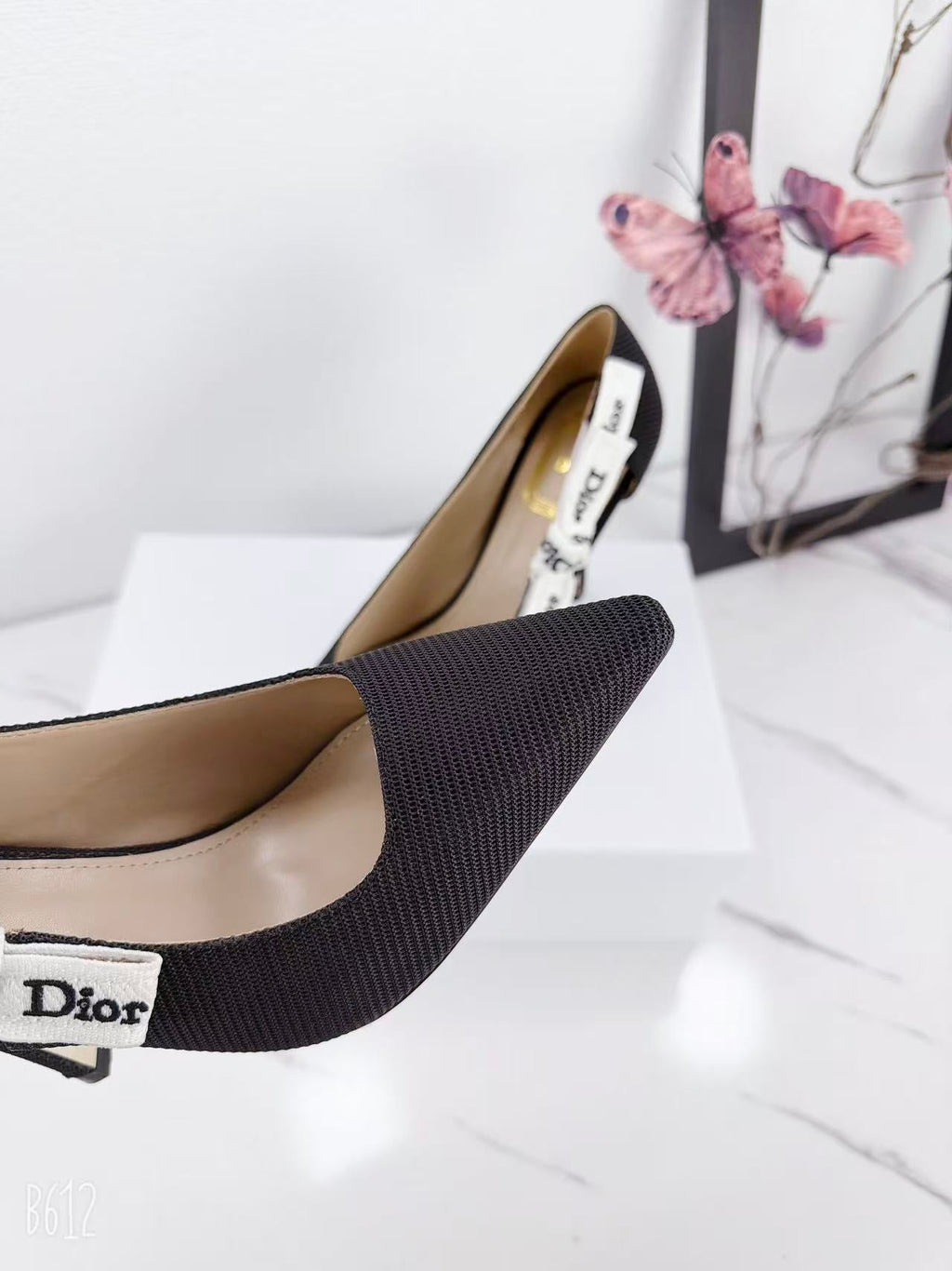 DIOR 26S KITTEN-HEEL PUMP 95MM IN BLACK FABRIC WITH BOW