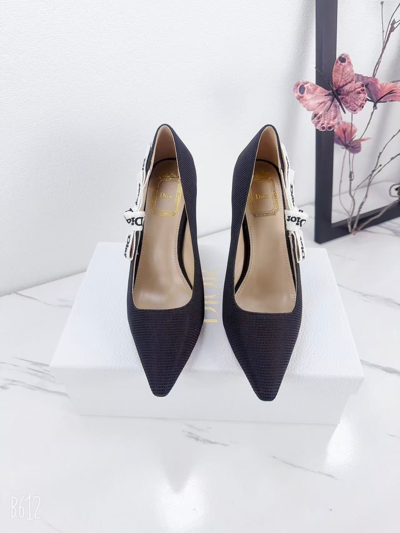 DIOR 26S KITTEN-HEEL PUMP 95MM IN BLACK FABRIC WITH BOW