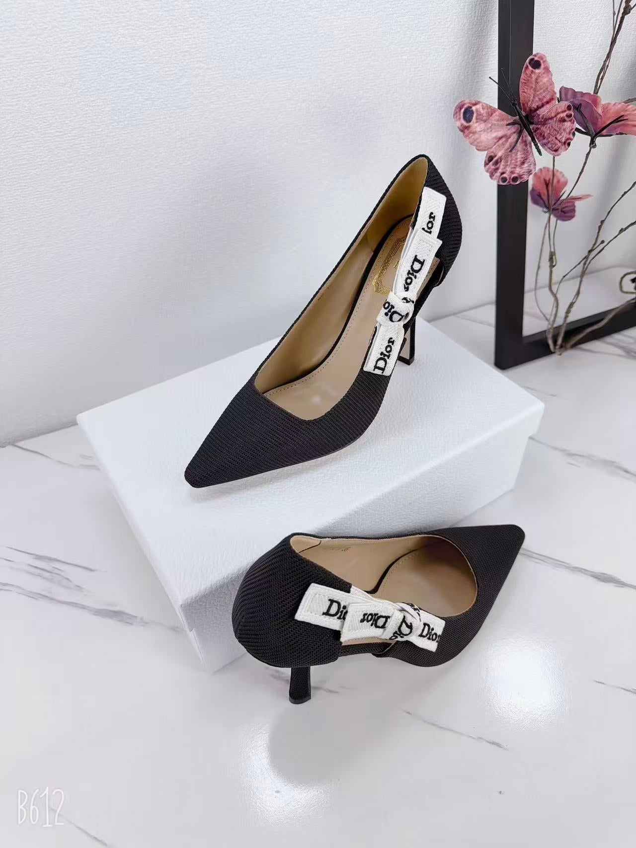 DIOR 26S KITTEN-HEEL PUMP 95MM IN BLACK FABRIC WITH BOW