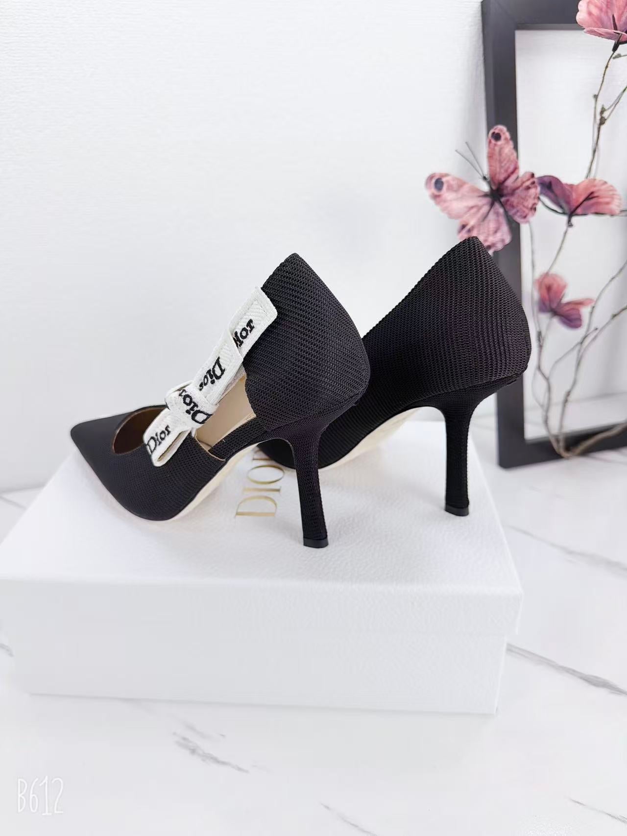 DIOR 26S KITTEN-HEEL PUMP 95MM IN BLACK FABRIC WITH BOW