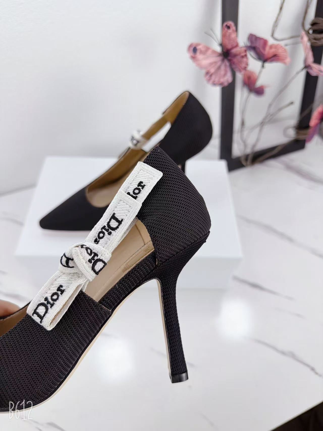 DIOR 26S KITTEN-HEEL PUMP 95MM IN BLACK FABRIC WITH BOW