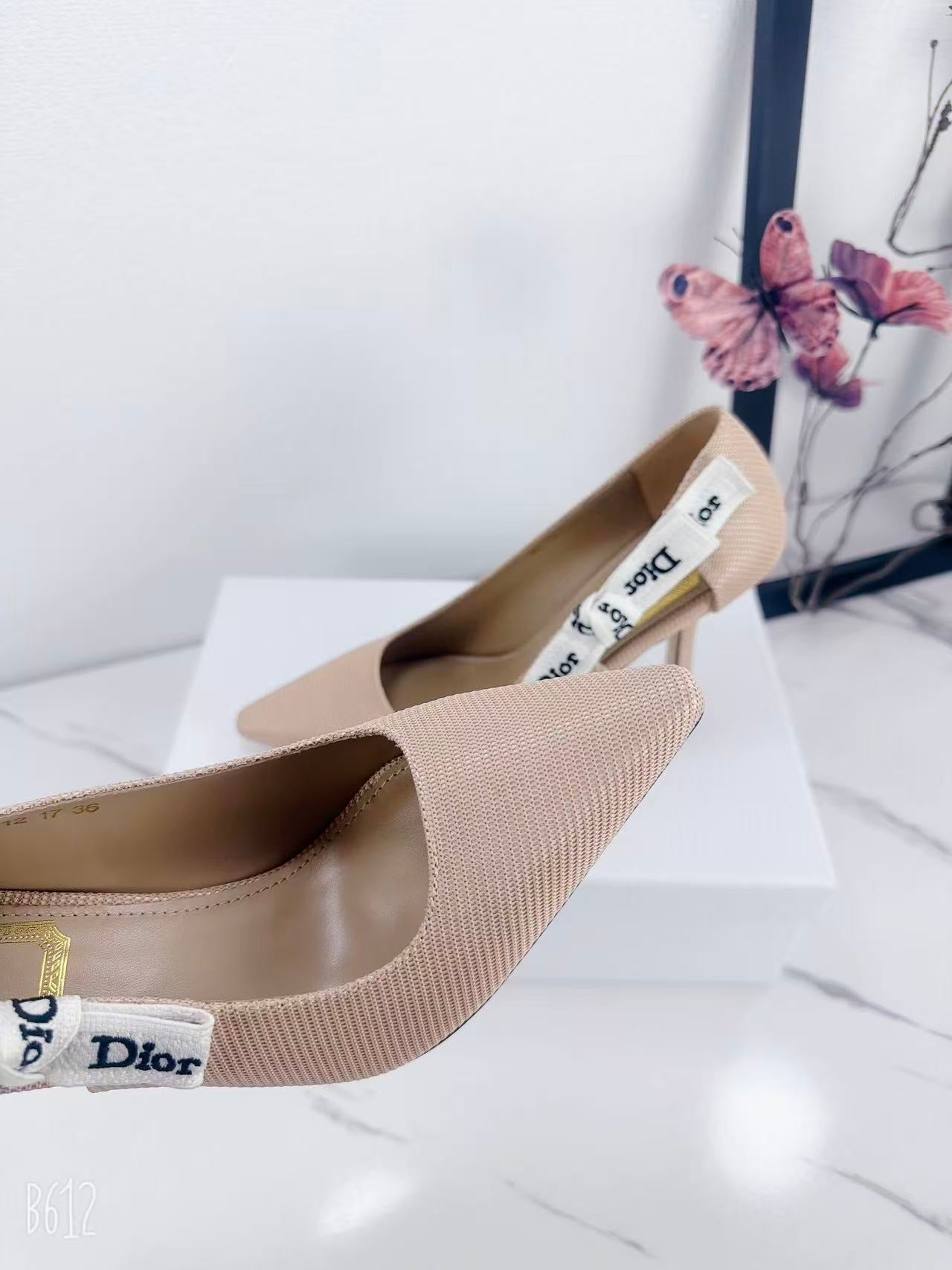 DIOR 26S KITTEN-HEEL PUMP 95MM IN NUDE PINK FABRIC WITH BOW