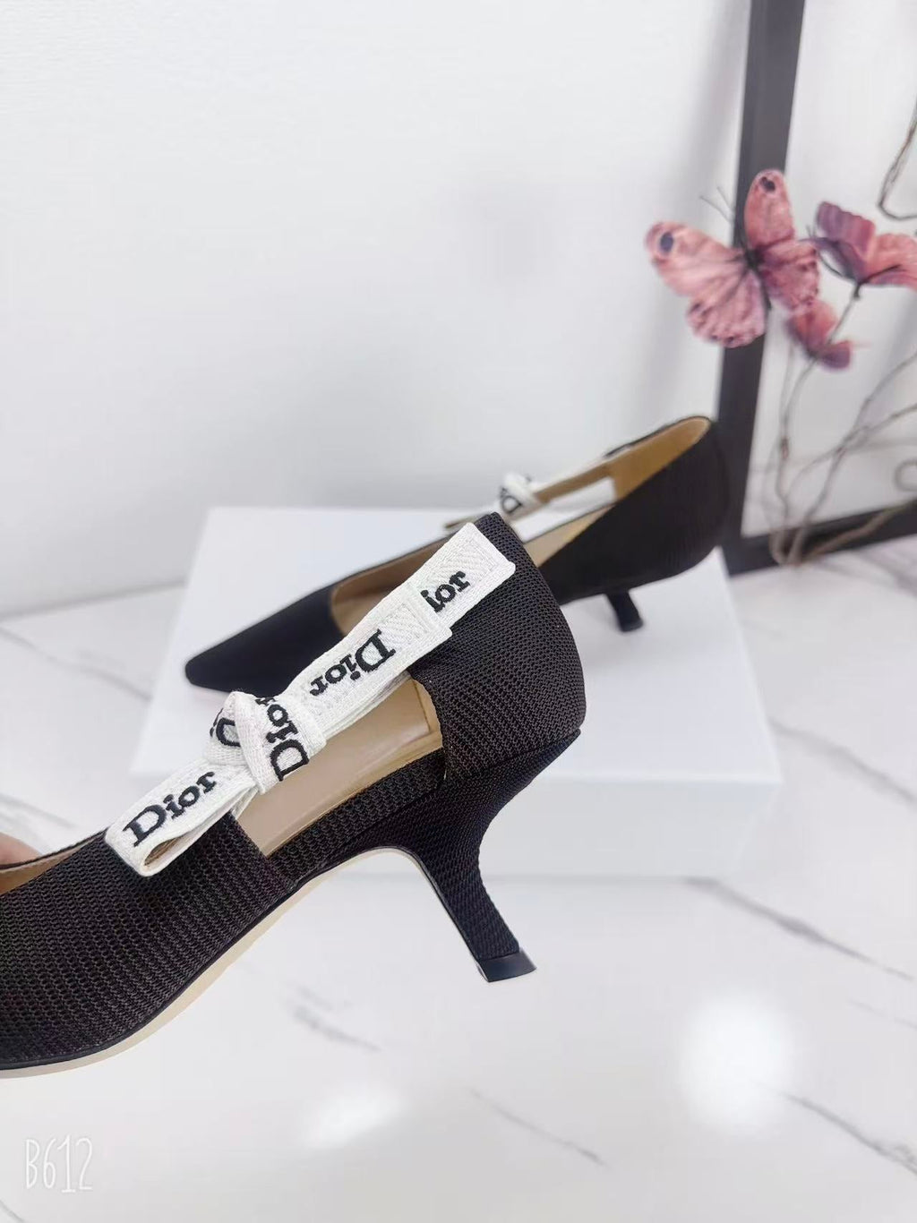 DIOR 26S KITTEN-HEEL PUMP 65MM IN BLACK FABRIC WITH BOW
