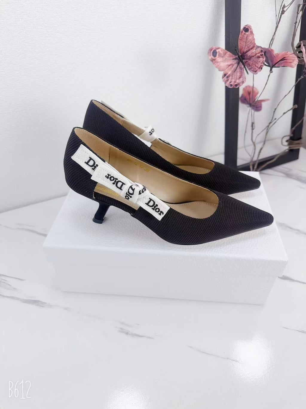 DIOR 26S KITTEN-HEEL PUMP 65MM IN BLACK FABRIC WITH BOW