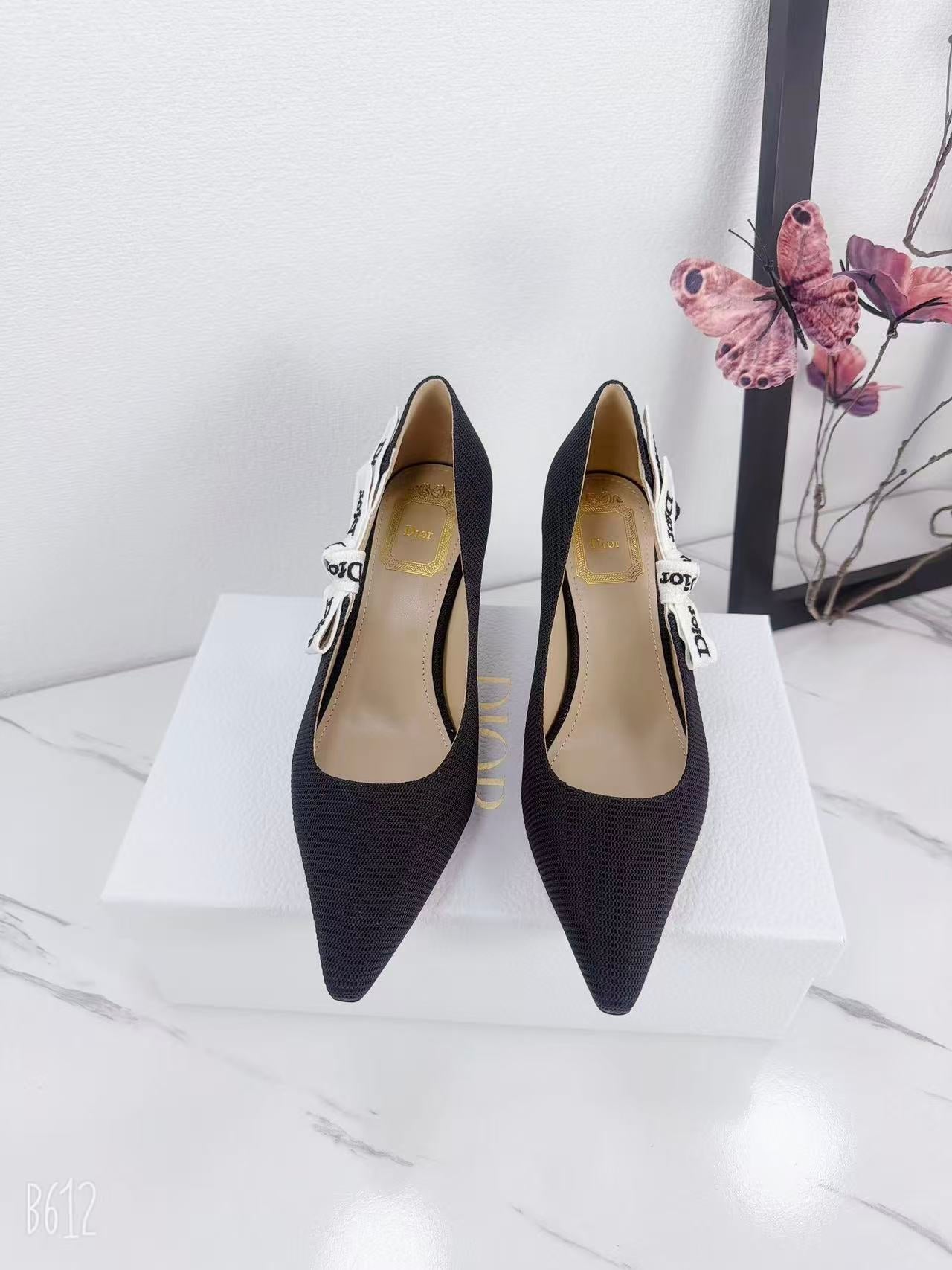 DIOR 26S KITTEN-HEEL PUMP 65MM IN BLACK FABRIC WITH BOW