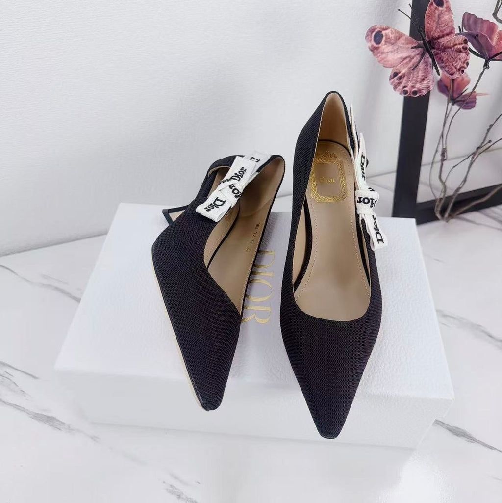 DIOR 26S KITTEN-HEEL PUMP 65MM IN BLACK FABRIC WITH BOW