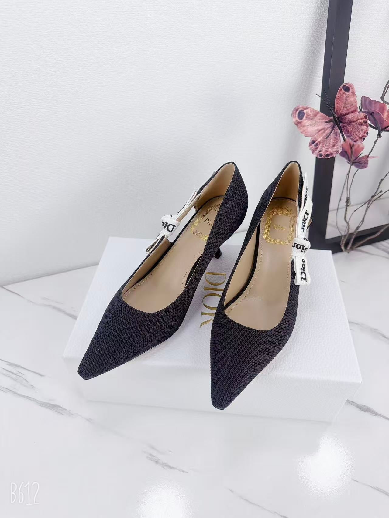 DIOR 26S KITTEN-HEEL PUMP 65MM IN BLACK FABRIC WITH BOW