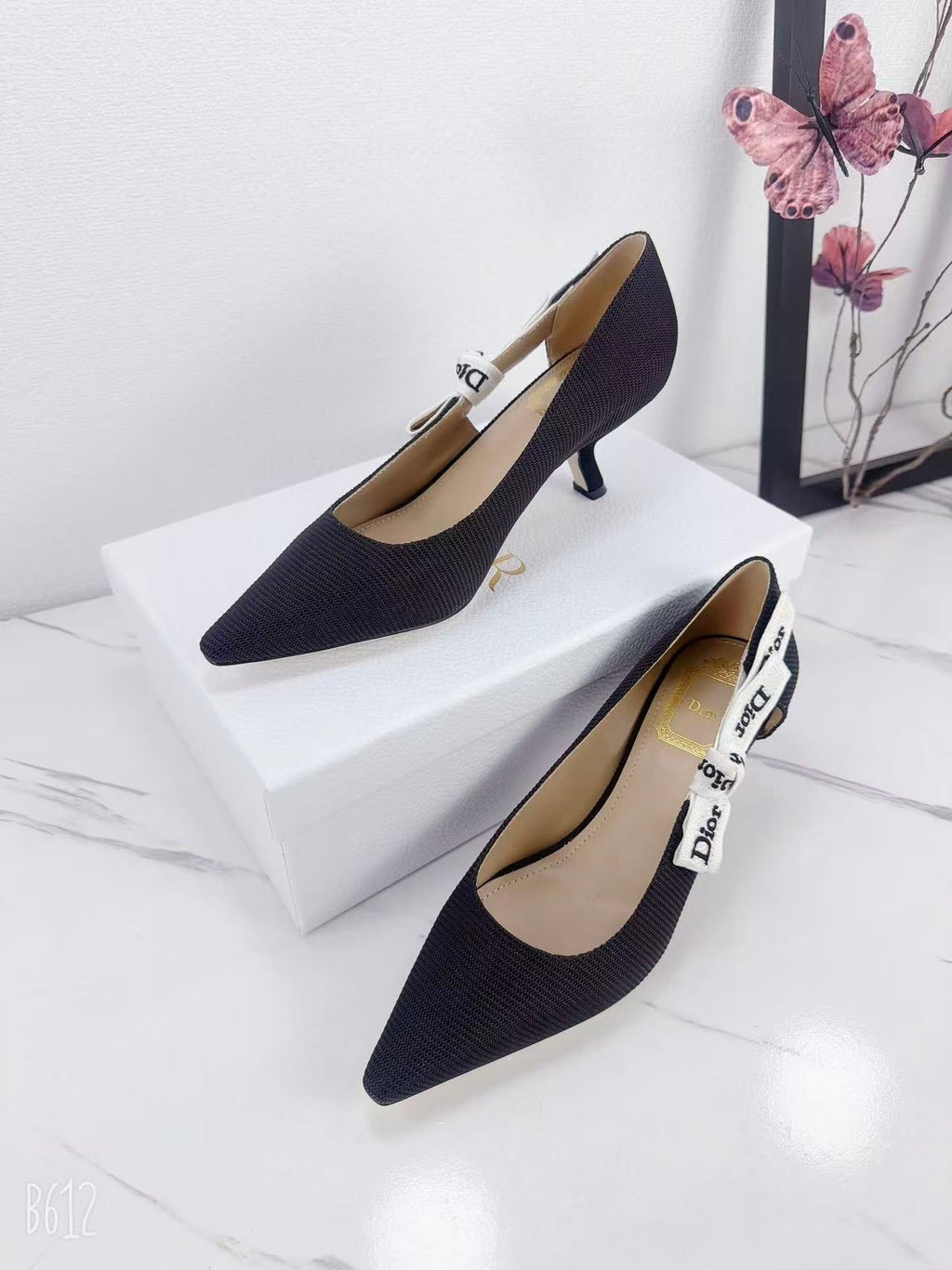 DIOR 26S KITTEN-HEEL PUMP 65MM IN BLACK FABRIC WITH BOW