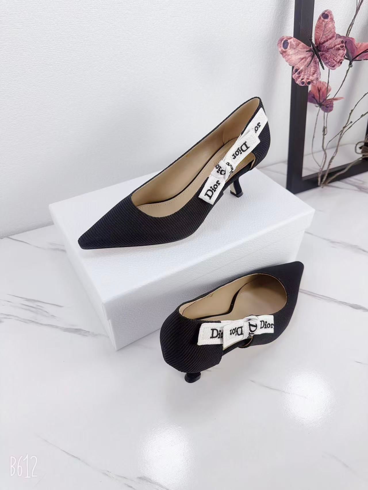 DIOR 26S KITTEN-HEEL PUMP 65MM IN BLACK FABRIC WITH BOW