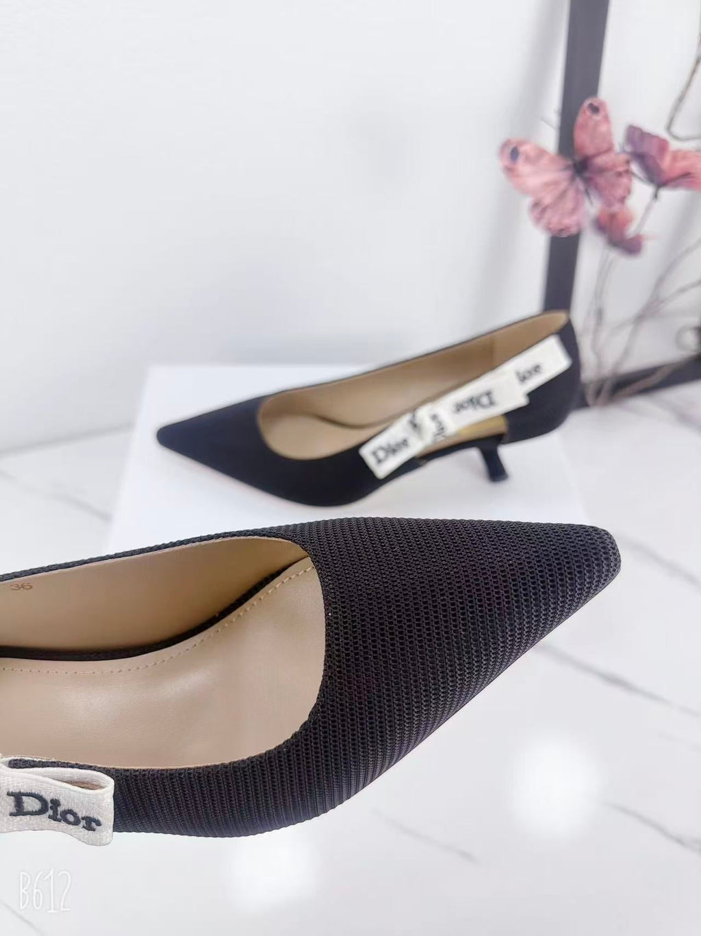 DIOR 26S KITTEN-HEEL PUMP 65MM IN BLACK FABRIC WITH BOW