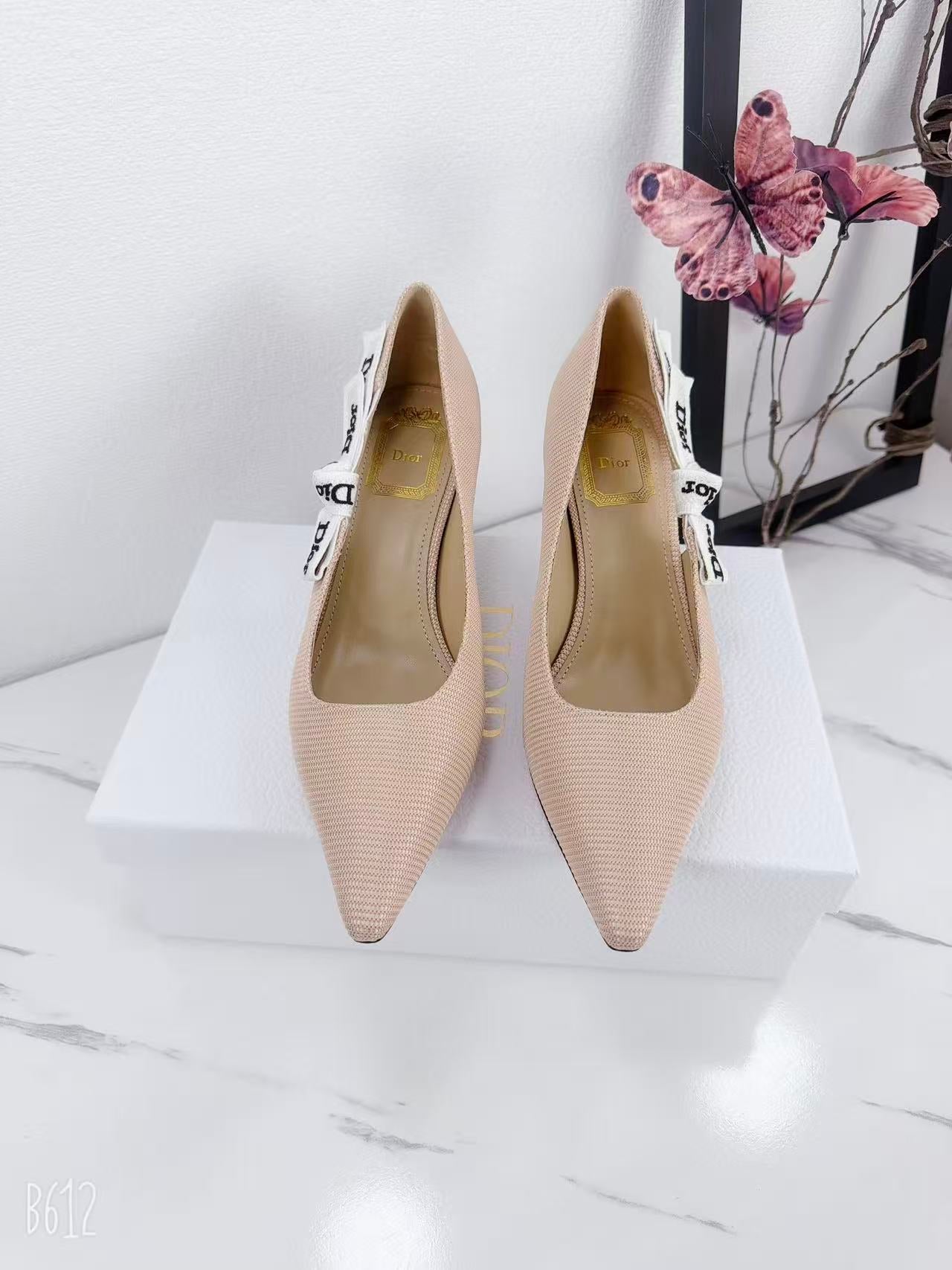 DIOR 26S KITTEN-HEEL PUMP 65MM IN NUDE PINK FABRIC WITH BOW
