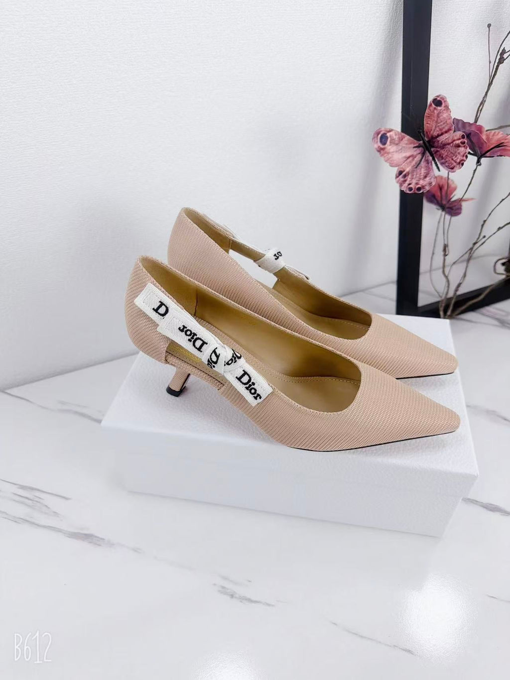 DIOR 26S KITTEN-HEEL PUMP 65MM IN NUDE PINK FABRIC WITH BOW