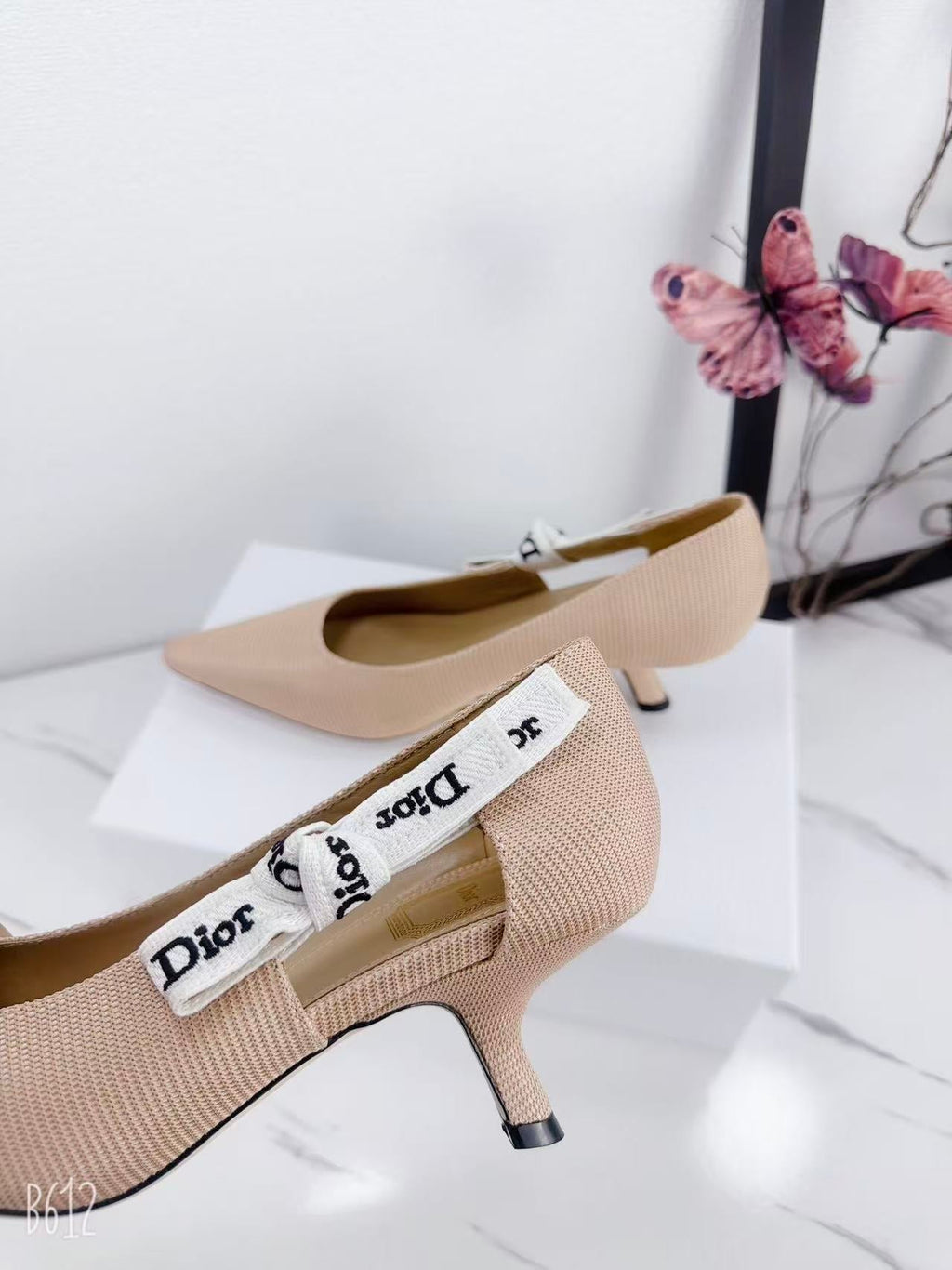 DIOR 26S KITTEN-HEEL PUMP 65MM IN NUDE PINK FABRIC WITH BOW