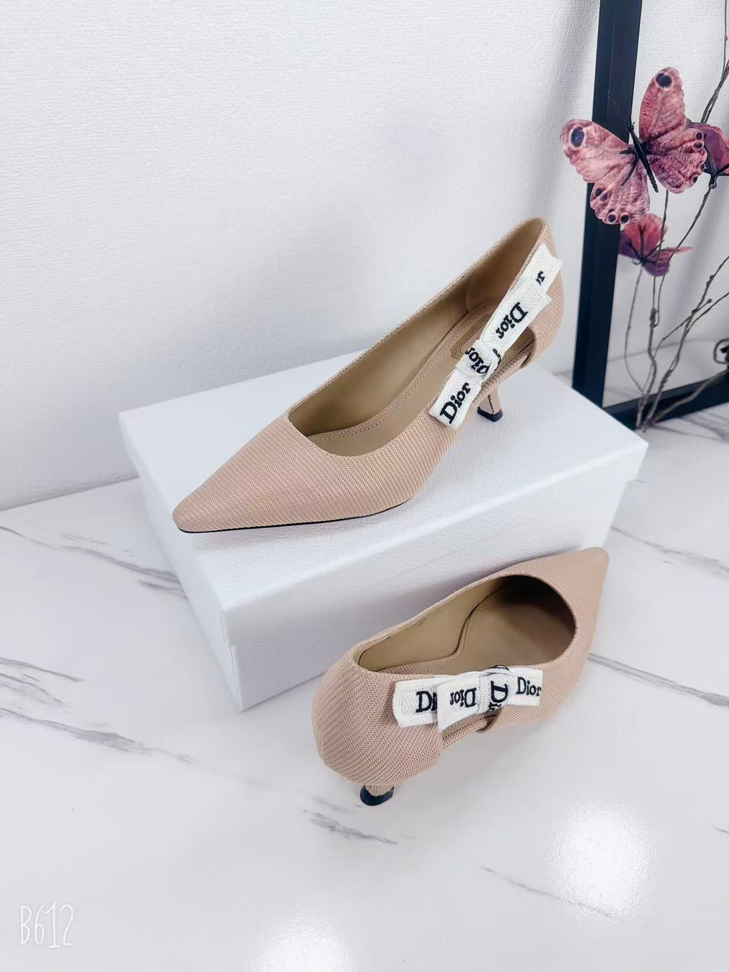 DIOR 26S KITTEN-HEEL PUMP 65MM IN NUDE PINK FABRIC WITH BOW