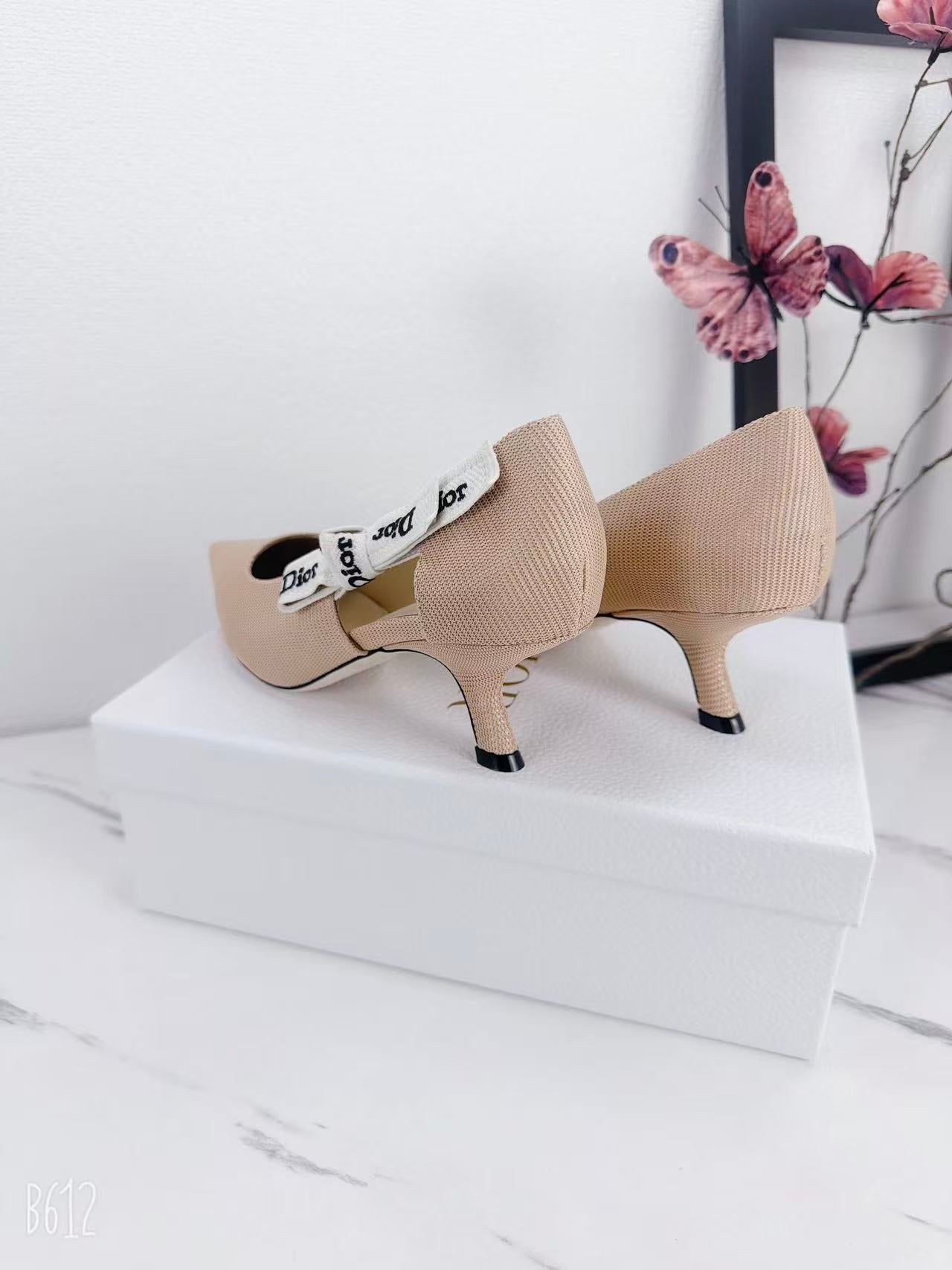 DIOR 26S KITTEN-HEEL PUMP 65MM IN NUDE PINK FABRIC WITH BOW