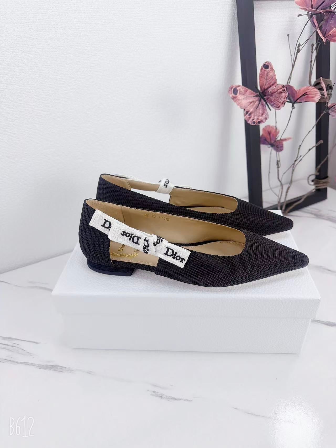 DIOR 26S SLINGBACK FLAT IN BLACK FABRIC WITH BOW