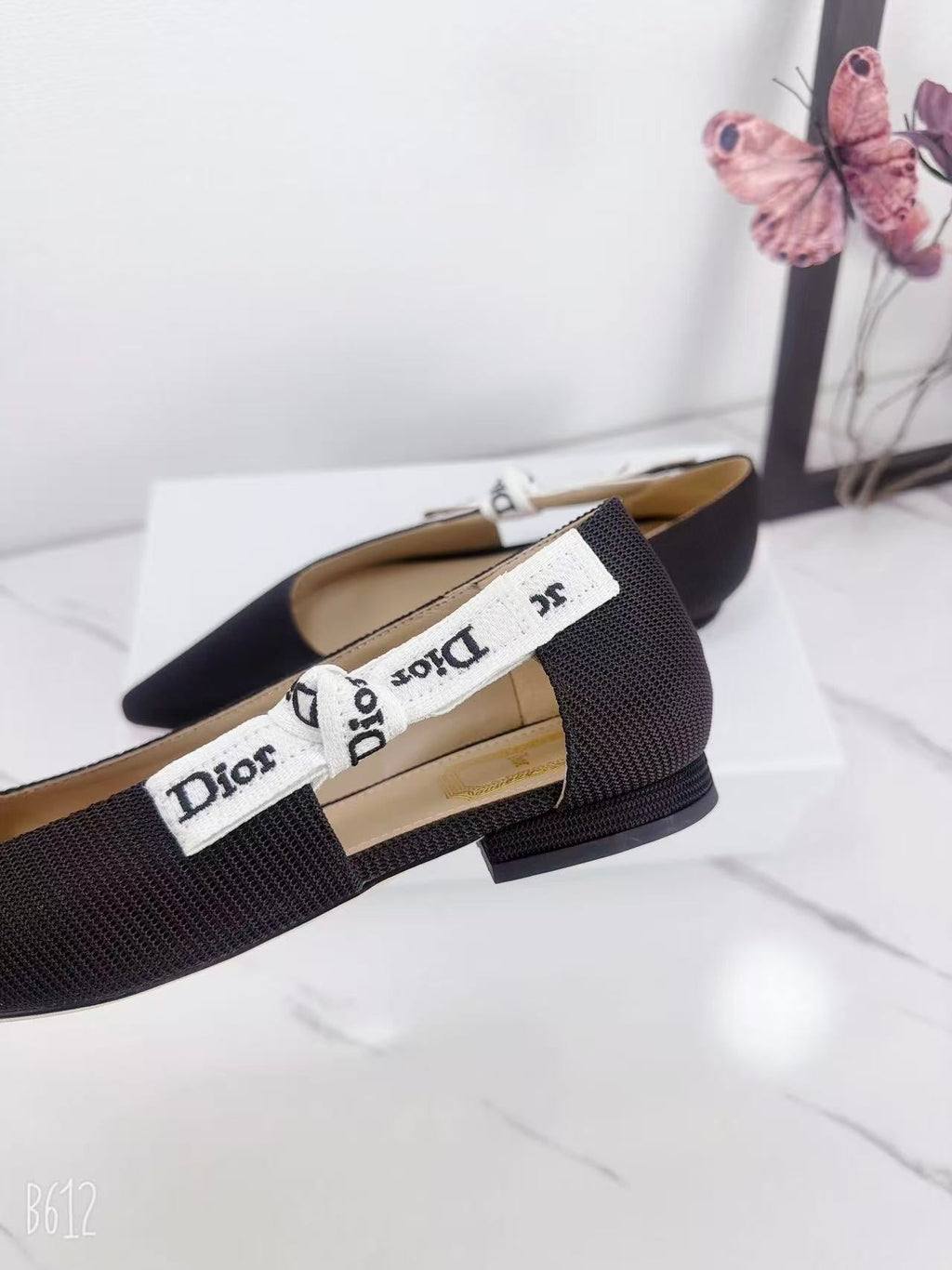 DIOR 26S SLINGBACK FLAT IN BLACK FABRIC WITH BOW