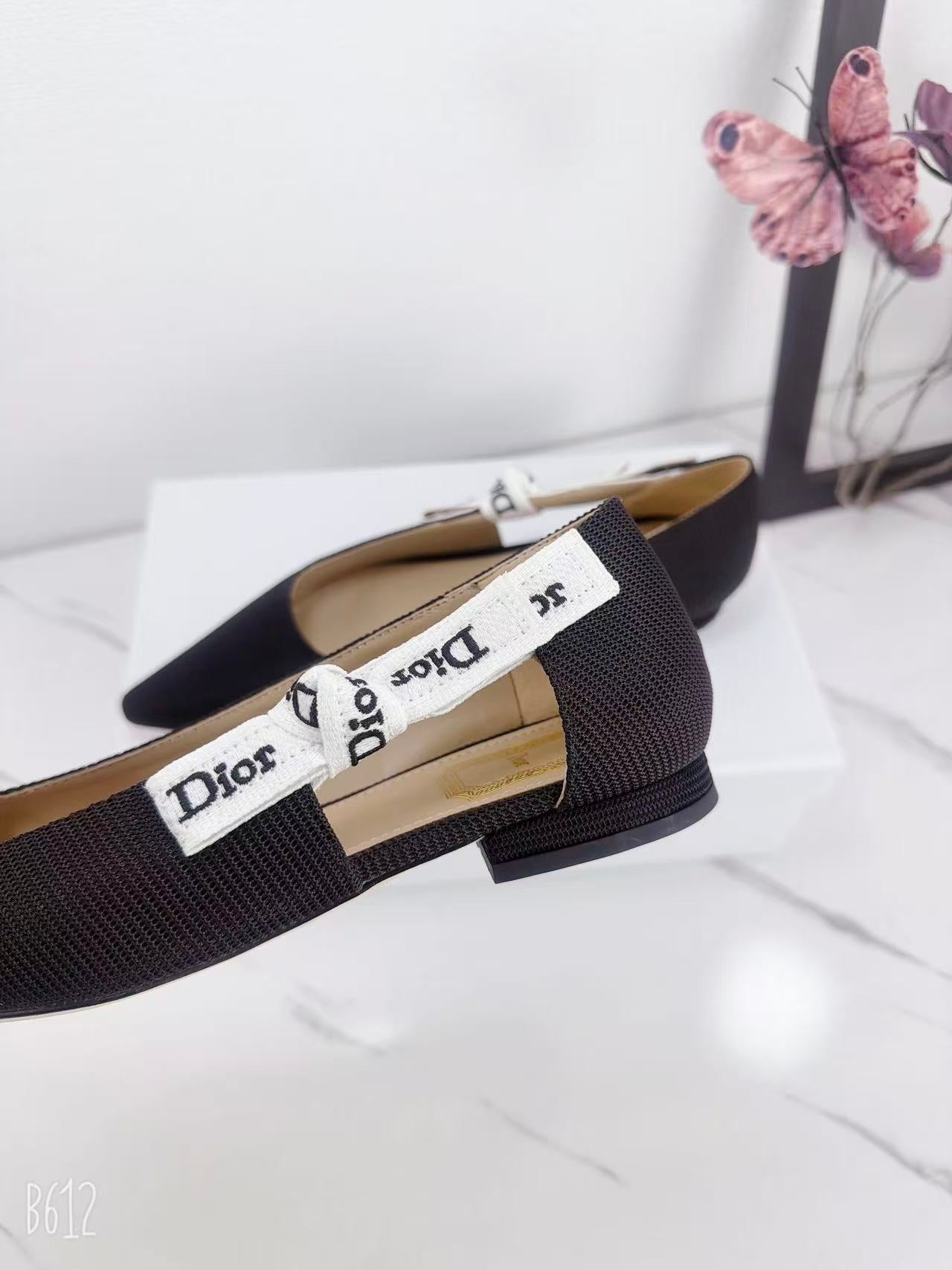 DIOR 26S SLINGBACK FLAT IN BLACK FABRIC WITH BOW