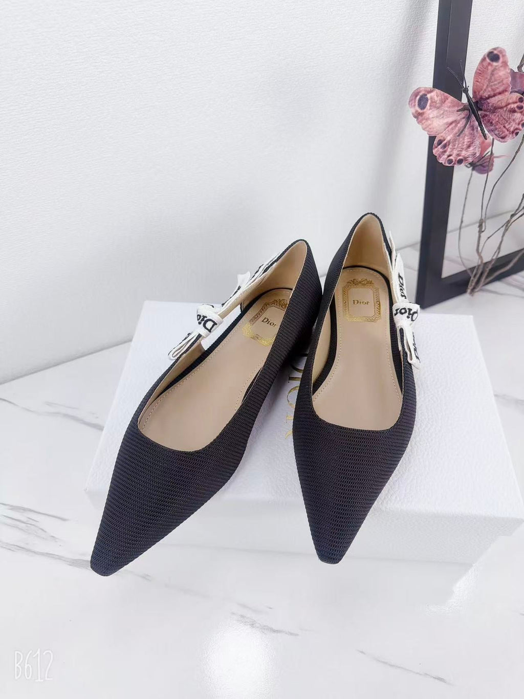 DIOR 26S SLINGBACK FLAT IN BLACK FABRIC WITH BOW