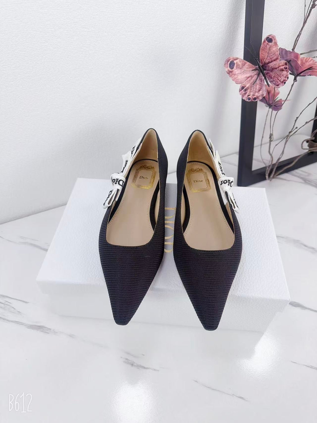 DIOR 26S SLINGBACK FLAT IN BLACK FABRIC WITH BOW