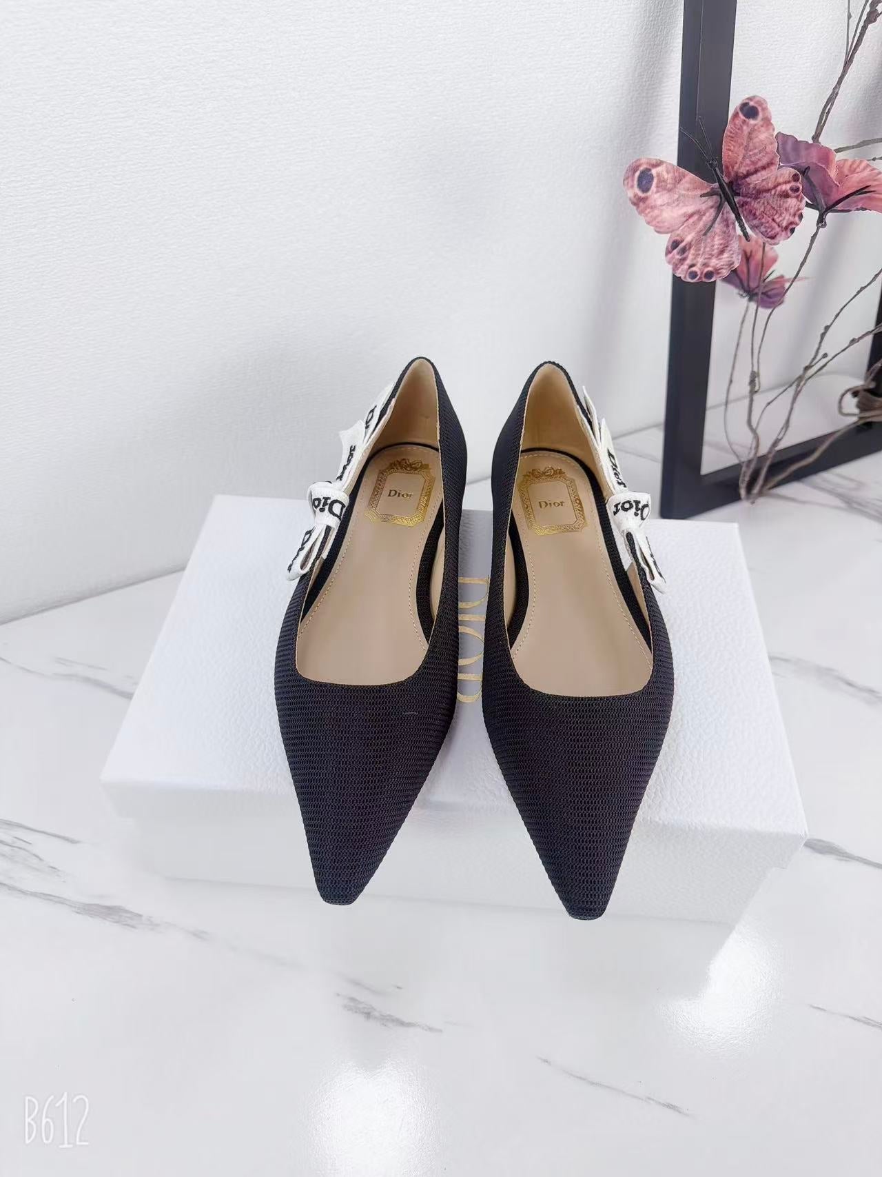 DIOR 26S SLINGBACK FLAT IN BLACK FABRIC WITH BOW