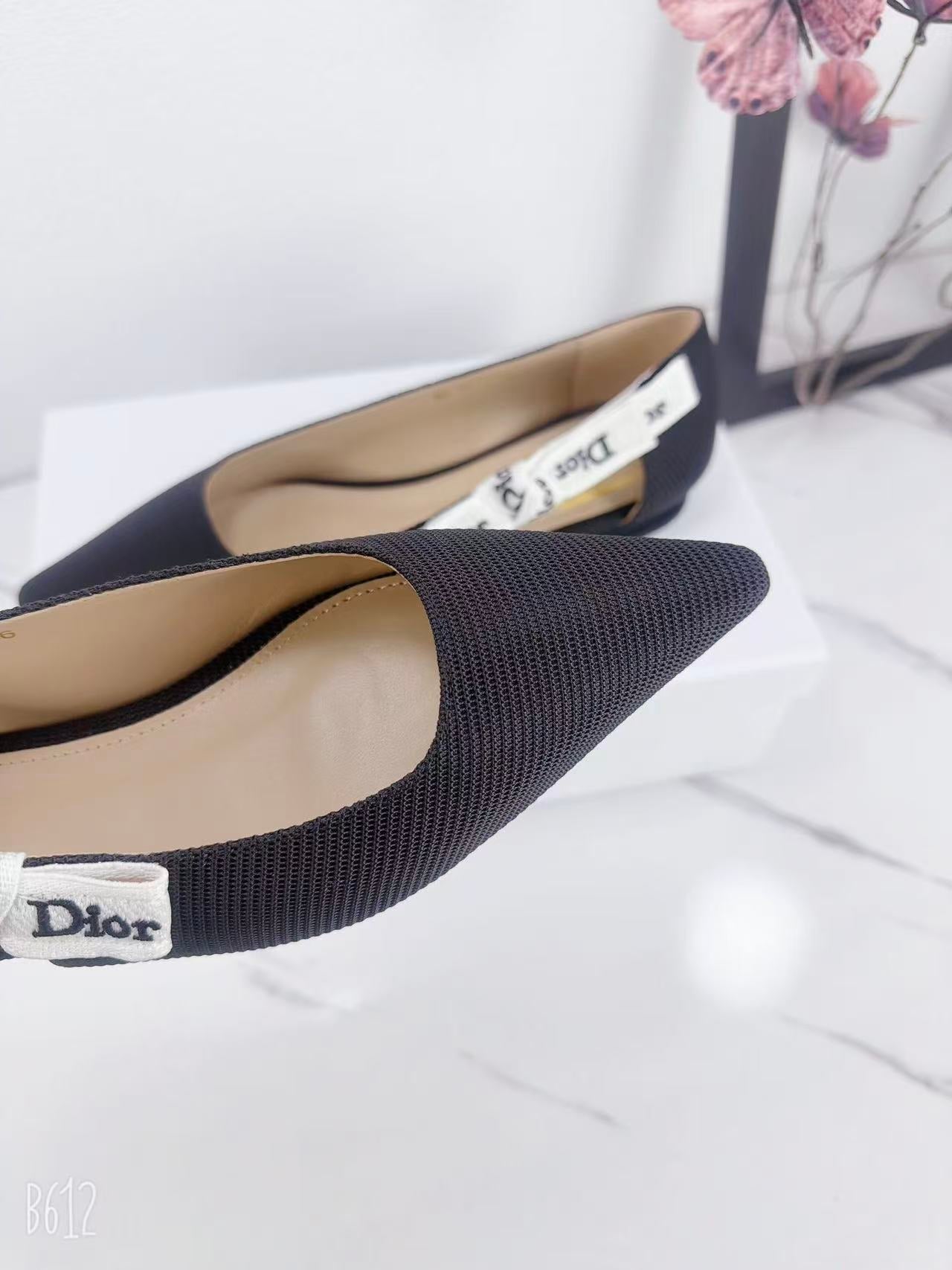 DIOR 26S SLINGBACK FLAT IN BLACK FABRIC WITH BOW