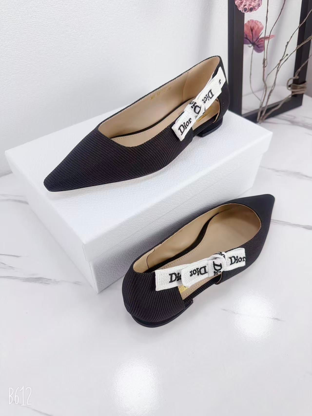 DIOR 26S SLINGBACK FLAT IN BLACK FABRIC WITH BOW