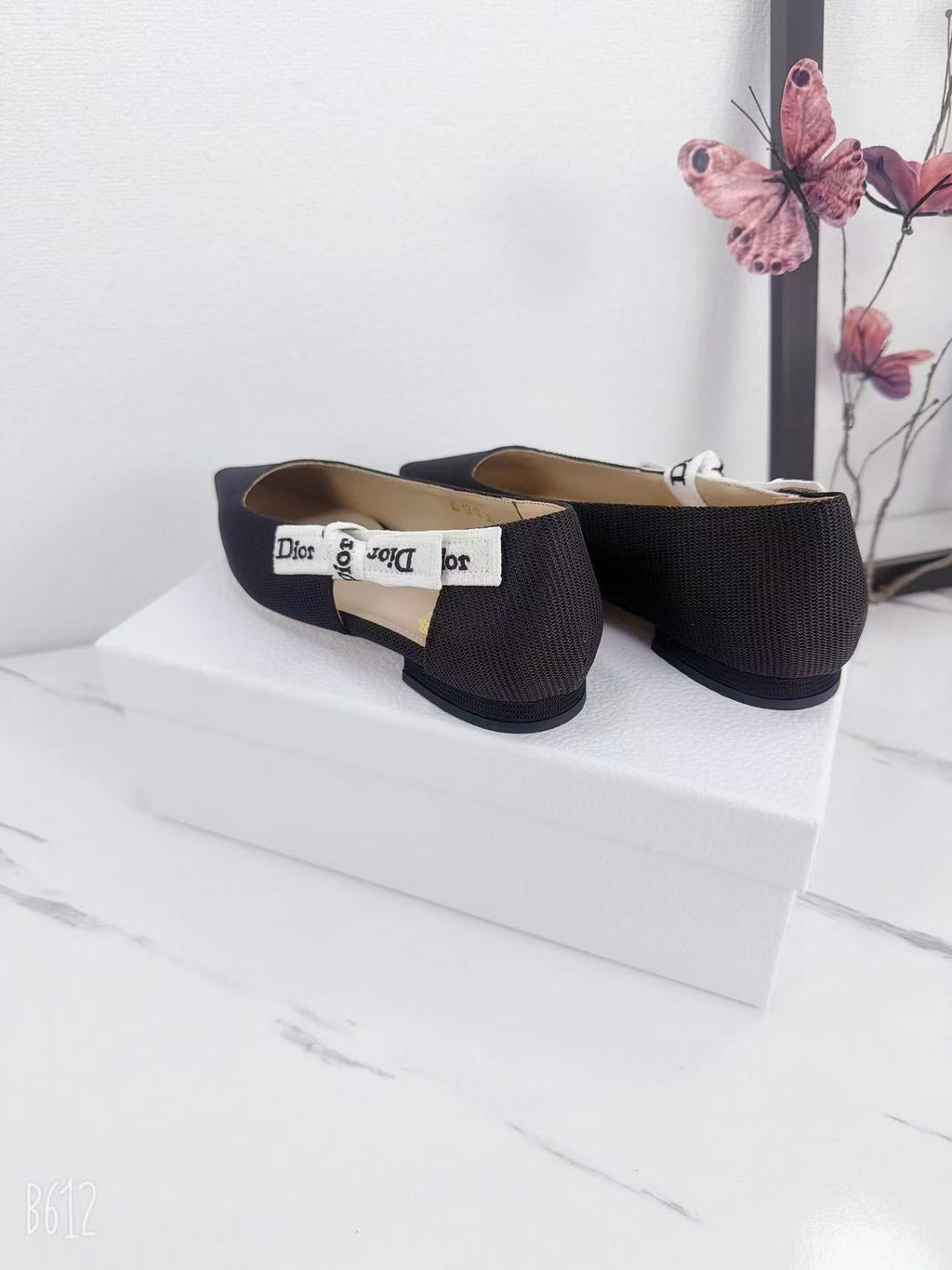 DIOR 26S SLINGBACK FLAT IN BLACK FABRIC WITH BOW