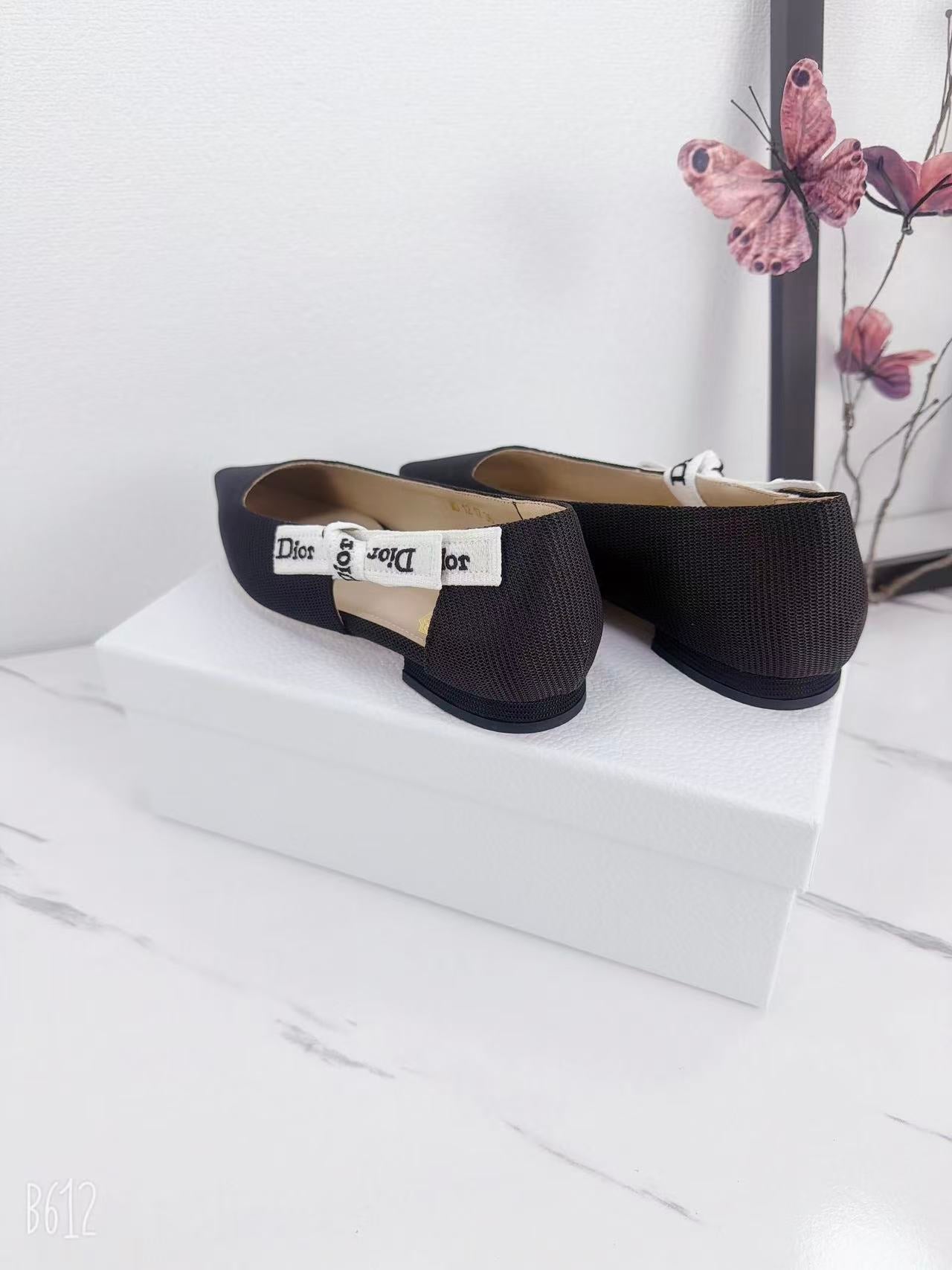 DIOR 26S SLINGBACK FLAT IN BLACK FABRIC WITH BOW