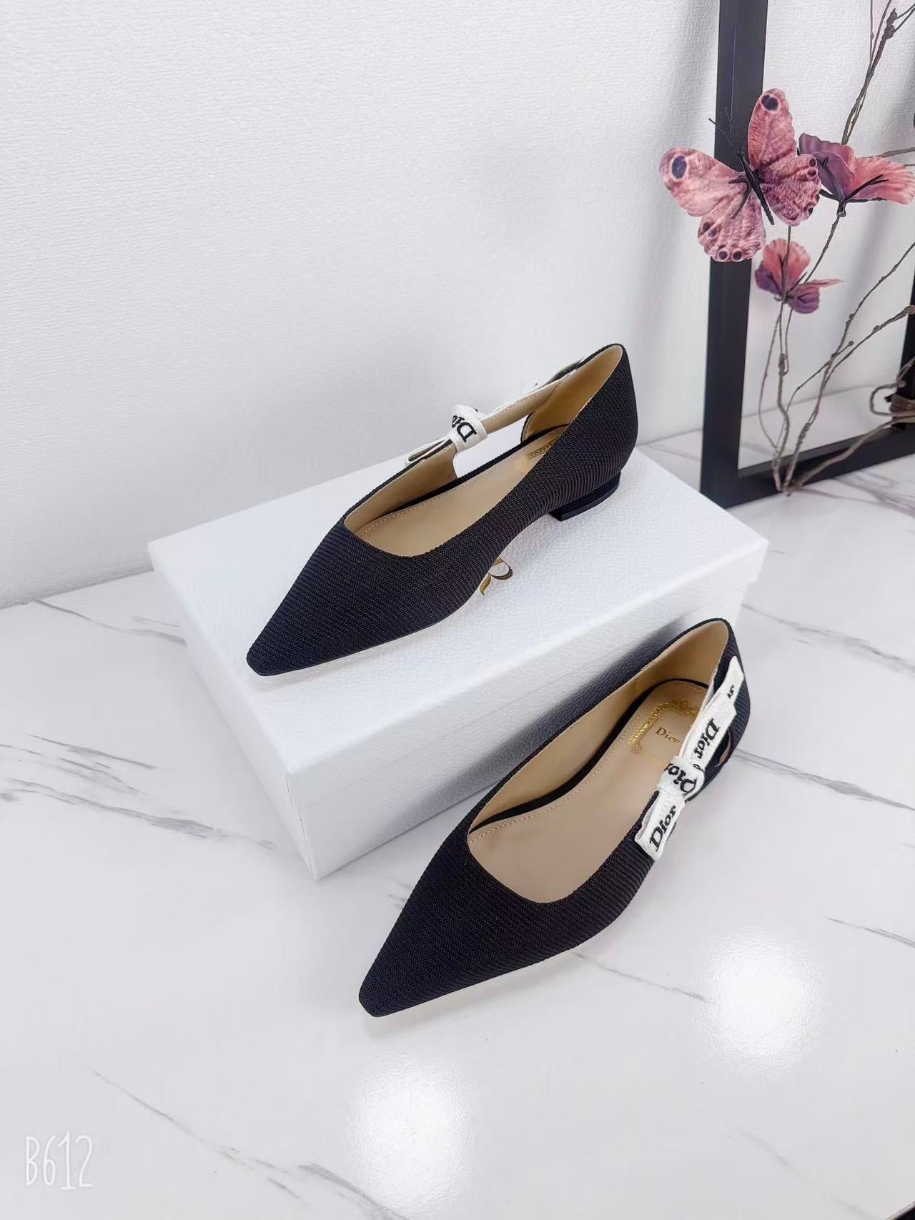 DIOR 26S SLINGBACK FLAT IN BLACK FABRIC WITH BOW