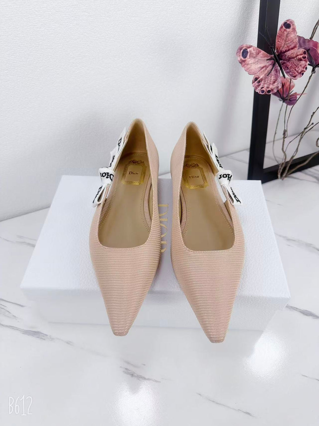 DIOR 26S SLINGBACK FLAT IN NUDE PINK FABRIC WITH BOW
