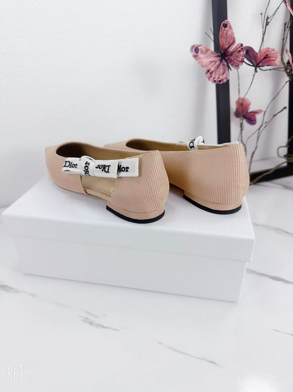DIOR 26S SLINGBACK FLAT IN NUDE PINK FABRIC WITH BOW