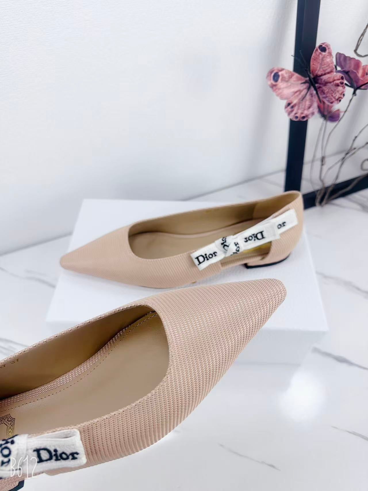 DIOR 26S SLINGBACK FLAT IN NUDE PINK FABRIC WITH BOW
